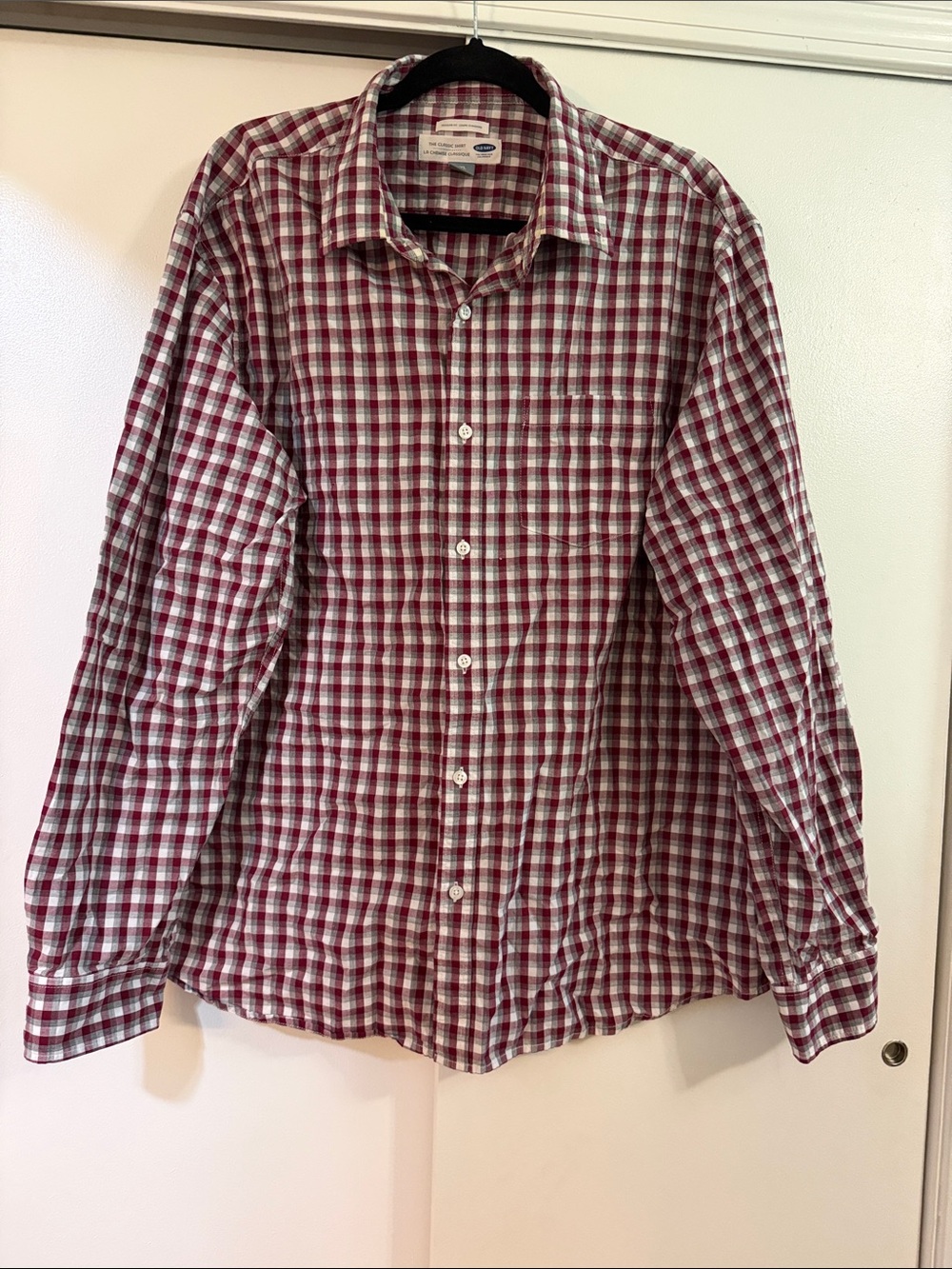 Old Navy Red and White Checked Long-Sleeve Button-Down Shirt
